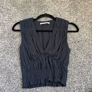 Abercrombie & Fitch Black Sleeveless V-Neck Gathered Top